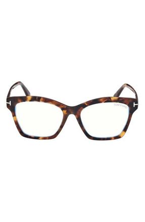 Tom Ford 53mm Square Blue Light Blocking Optical Glasses in Vintage Havana Eco /T Logo at Nordstrom