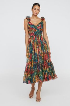 Theia Tate Ruffle Shoulder Dress in Tapestry Roses at Nordstrom, Size 16