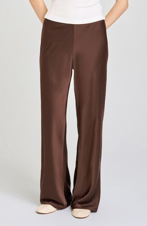 Wayf Helene High Waist Wide Leg Pants in Chocolate at Nordstrom, Size X-Large