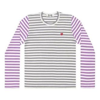 Comme Des Gar&ccedil;ons (WMNS) COMME des GARCONS PLAY L/S Bi-Colour Striped Small Emblem T-Shirt Grey Purple AZ-T317-051-3
