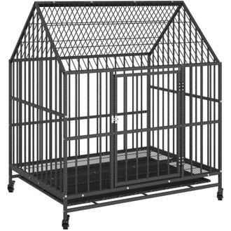 vidaXL Jaula Para Perros Con Ruedas Acero Galvanizado Negro Vidaxl