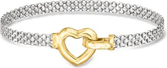 Ross-Simons Sterling Silver and 18kt Gold Over Sterling Heart Bismark-Link Bracelet