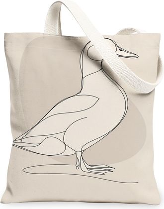 Generic Duck Line Art Canvas Tote Bags, Animal Design Reusable Grocery Bags, Spring Chic Lightweight Washable Shoulder Strap Canvas, Beige, 13x15 Inch