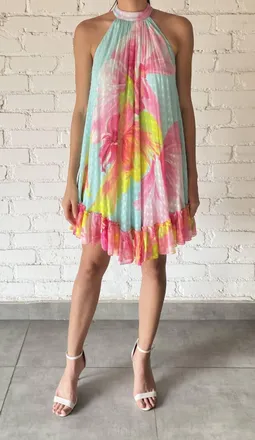 Hemant & Nandita Mina Short Dress In Blue Floral