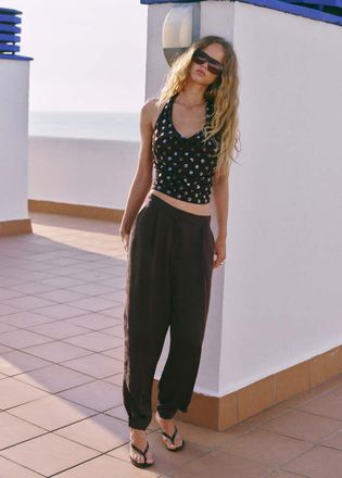 Mango Pantaloni harem cupro cioccolato - Donna - 36 - MANGO
