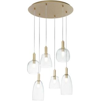 Luce-Ambiente-Design Luce Ambiente E Design - Sospensione brandy con finiture oro e sei diffusori in vetro soffiato