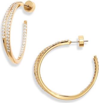 Nordstrom Pav&eacute; Double Hoop Earrings in Clear- Gold at Nordstrom