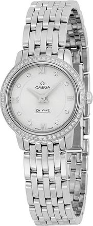 Omega DeVille Prestige Silver Diamond Dial Stainless Steel Ladies Watch
