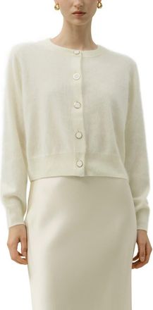 LilySilk Ultra-Soft Brushed Cashmere Cardigan in White at Nordstrom, Size X-Large