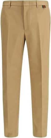 Gucci Katoenen Twill Broek met Web Detail - Heren - Chinos - Beige - M - Katoen - Broeken