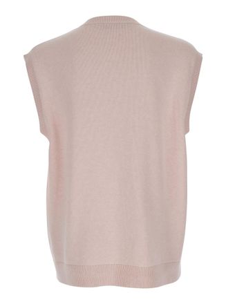 J.W.Anderson J. W. Anderson Pink Sleeveless Vest With V Neck And Contrasting Logo Embroidery On The Front In Cotton And Cashmere Blend Man