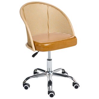 Beliani Beliani - Silla De Oficina Retro De Piel Sint&eacute;tica Respaldo De Rat&aacute;n Sint&eacute;tico Trenza Vienesa Giratoria Ajustable Marr&oacute;n Baltimore