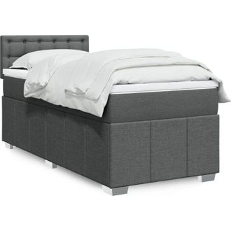 vidaXL Cama Box Spring Con Colch&oacute;n Tela Gris Oscuro 90x200 Cm Vidaxl