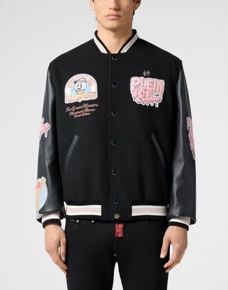 Philipp Plein College Bomber Ice Cream Monsters Men in Black at Nordstrom, Size 5X-Large