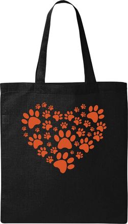 Generic Paws Heart Graphic Natural Ecological Cotton Tote Bag Black