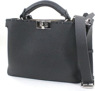 Fendi Peekaboo Black Leather Handbag Shoulder Bag (Pre-Owned)