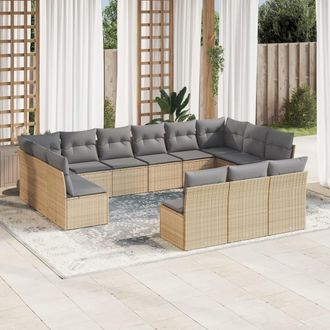 vidaXL Set Sof&aacute;s De Jard&iacute;n Con Cojines 13 Pzas Rat&aacute;n Sint&eacute;tico Beige Vidaxl