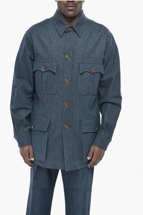 Valentino Denim Overshirt with Monogram Buttons and Gold Effect size 50