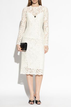 Dolce & Gabbana Lace Dress With Long Sleeves, Womens, Cream