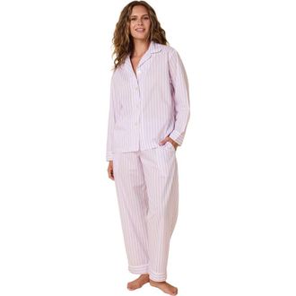The Cats Pajamas Luxe Pima Pajama Set Conversational in Classic Stripe Lavender at Nordstrom, Size X-Small