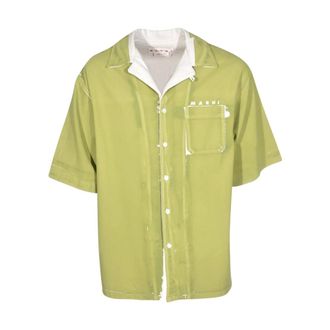 Marni Short Sleeve Shirts, male, Green, Size: XL Logo Patch-Pocket Shirt