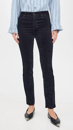 AG - Adriano Goldschmied Mari Hi Rise Straight Velvet Jeans In Super Black