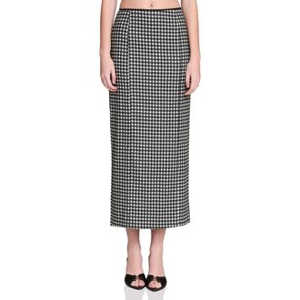 Avec Les Filles Gingham Cotton & Linen Blend Maxi Skirt in Black/Cream Gingham at Nordstrom, Size 10