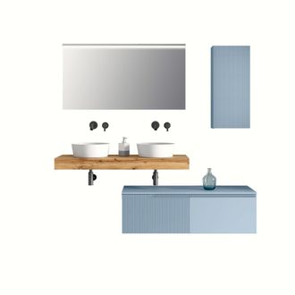 Aquadesign Mueble de ba&ntilde;o de 7 piezas en melamina roble/azul tiffany