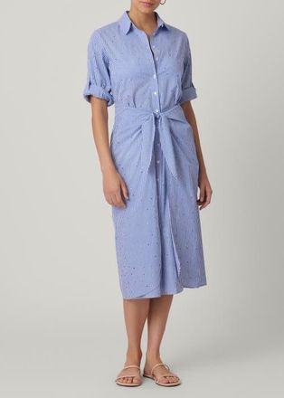 Shoshanna Embellished Pinstripe Tie Shirtdress in French Blue/optic at Nordstrom, Size X-Small