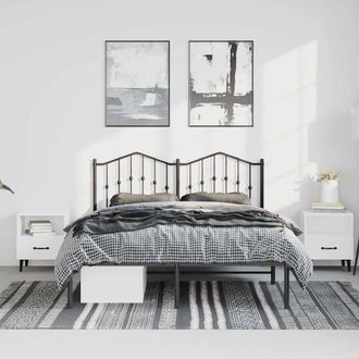 Berkfield Home Metal Bed Frame with Headboard Black 135x190 cm Double