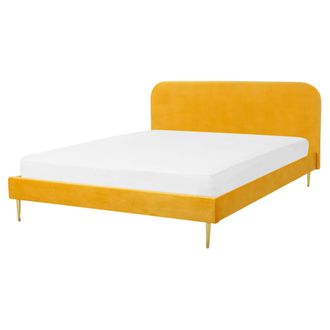 Beliani Beliani - Cama Con Somier De Terciopelo Amarillo Dorado 160 X 200 Cm Patas De Metal Flayat