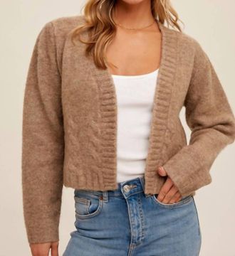 Hem & Thread Puff Sleeve Knit Sweater Cardigan In Cafe Latte