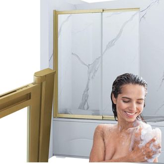 Desconocido Mampara De Ba&ntilde;o Spencer De 2 Alas, 100x150, Extensible, Oro Cepillado