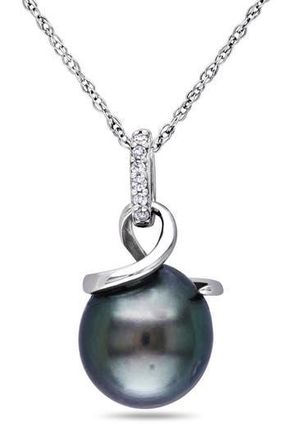Delmar 10K White Gold Cultured Black Tahitian Pearl & Diamond Pendant Necklace at Nordstrom Rack