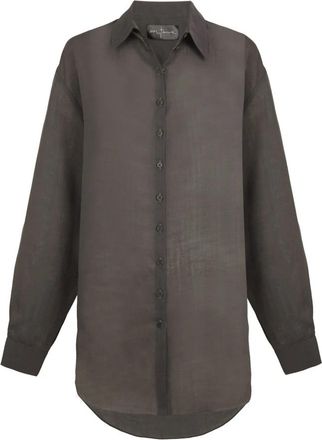 Cortana Dennis- donker mauve oversized linnen shirt - Dames - Overhemden - Grijs - S - Linnen - Overhemden