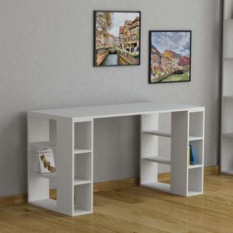 Decortie Colmar Modern Desk with Bookshelf Legs 140cm in White | Size: 1 Pack