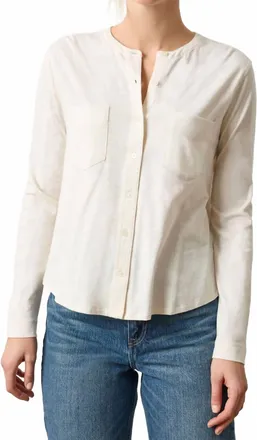 Lilla P Mandarin Collar Button Down Shirt In Talc
