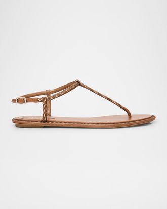 Rene Caovilla Strass Satin T-Strap Thong Sandals