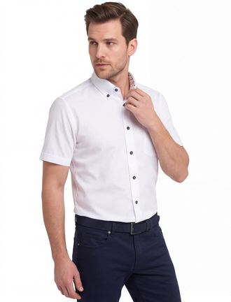 Led&ucirc;b Overhemd korte mouw Ledub Modern Fit wit katoen