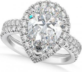 Allurez Moissanite & Diamonds Pear-Cut Halo Bridal Set 14K White Gold (2.71ct)