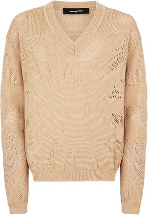 Dsquared2 Trui met opengewerkte details en V-hals - Beige