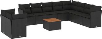 vidaXL Set De Sof&aacute;s De Jard&iacute;n 11 Pzas Y Cojines Rat&aacute;n Sint&eacute;tico Negro Vidaxl