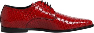 Dolce & Gabbana Red Exotic Leather Lace Up Dress Derby Mens Shoes