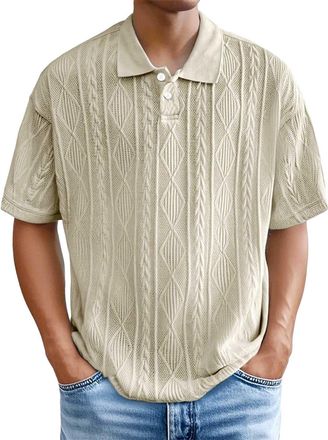 Generic Golf Shirts for Men Adult Breathable Golf Shirt Summer Outdoor Lightweight Zip Up Short Sleeved Tops, Beige, 4XL