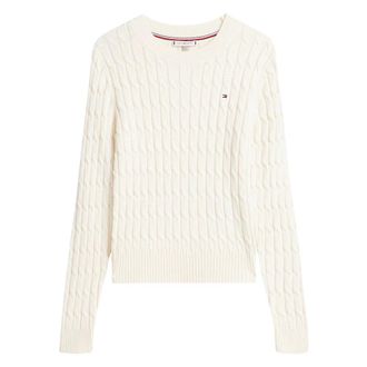 Tommy Hilfiger CO Cable Mid GG C-Nk LS SWT - Dames - Ronde hals truien - Wit - XL - Katoen - Truien & Vesten