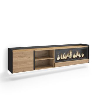 Skraut Home Skraut Home - Mueble Tv, Televisi&oacute;n, Muebles De Sal&oacute;n, Almacenaje, 212x35x50cm, Para Tv Hasta 80, Chimenea El&eacute;ctrica Xxl, Colgado, Suspendido, Led, Es