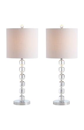 Jonathan Y Designs Cary 27.5 Modern Stacked Crystal/Metal LED Table Lamp, Chrome/Clear at Nordstrom
