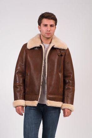FURNIQ Rupert Textured Leather Shearling Aviator Jacket in Brown at Nordstrom, Size Xxx-Large