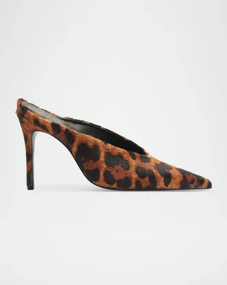 Schutz 100mm Loren Leopard Calf Hair Mule Pumps