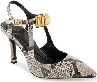 Kenneth Cole Romi Ankle Strap Pointed Toe Pump in Black/White Snake at Nordstrom, Size 9.5